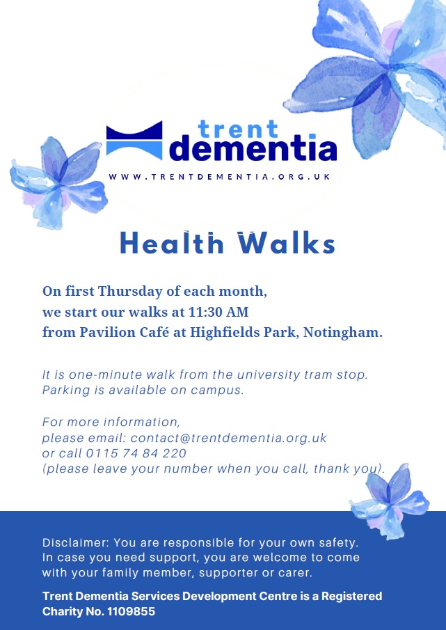 We have monthly #dementia health #walks in Highfields Park, #Nottingham on first Thursday of the month. It's a one-minute walk from the tram stop. It starts at 11:30 AM. Contact us:01157484220& contact@trentdementia.org.uk #DAW2024 @nottslive @GedlingEye @NottsHealthcare @nottscc