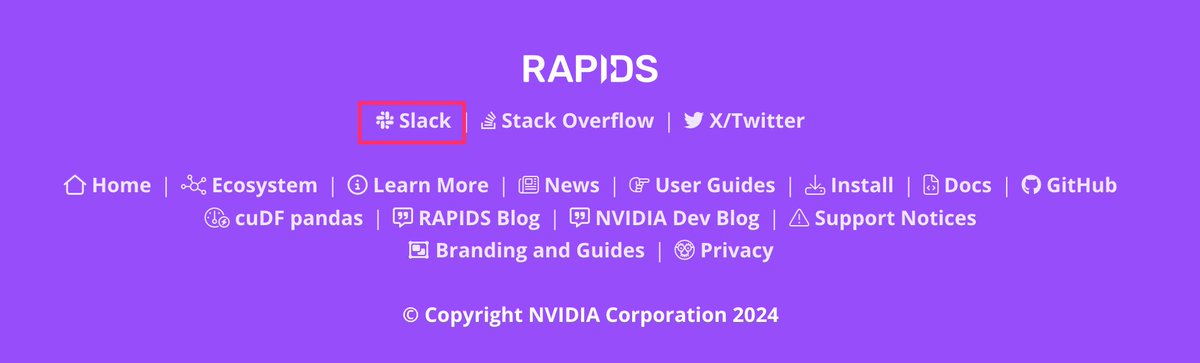 cuDF, cupyを含むライブラリ群のNVIDIA RAPIDSにはSlackコミュニティがあり、なんと、実装でつまづいた際に相談に乗って頂けたりします、、！
私もDask-cuDFの実装について色々質問させていただき、大変助かりました。感謝。…