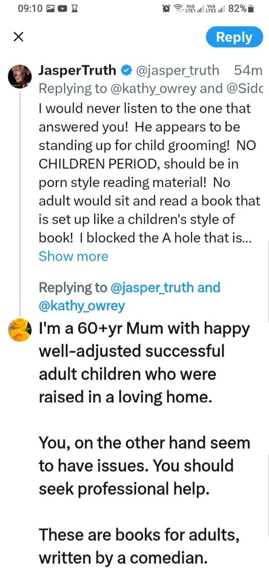 @kathy_owrey @jasper_truth This @jasper_truth
person wrote this about me & blocked me before my reply posted. See screenshot.

I intend to report him. I hope you do too.