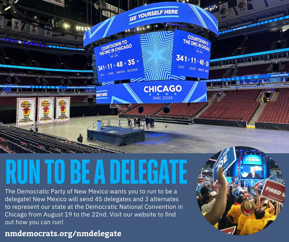 📣Attention all NM Democrats! We're looking for Dems to represent our vast and diverse state at the upcoming 2024 @DemConvention. Interested in participating? Find more info here: nmdemocrats.org/nmdelegate