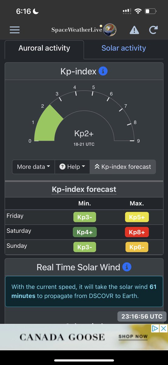 NorthernSkies5's tweet image. Never saw Kp8+ predicted on SWL. The fact that tomorrow we could potentially have the strongest geomagnetic storm in 20+ years is crazy. Charge those cameras, we're going HAM #solarmax #aurora