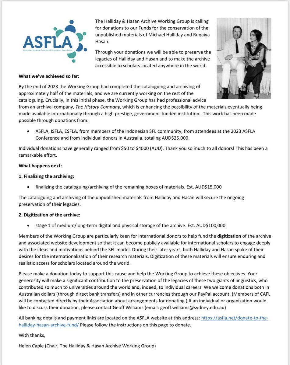 Support this cause! Chance to make a meaningful contribution to the Halliday &amp; Hasan Archive! Visit the following link to know how you can contribute! 

<a href="/Medlec/">HelenCaple 🏳️‍🌈</a> #ASFLA <a href="/InterestSfl/">SFL Interest Group</a> 

asfla.net/donate-to-the-…