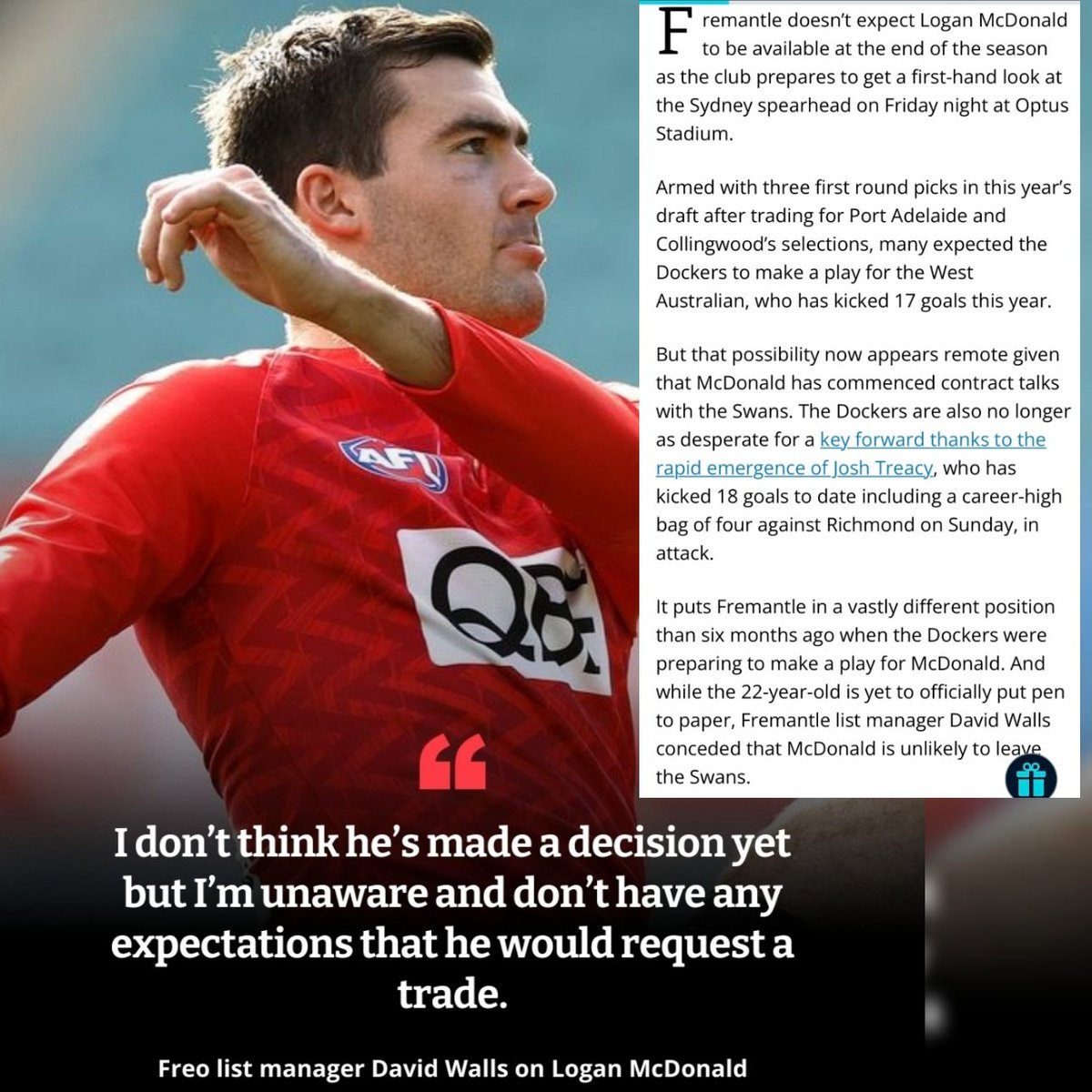 Been saying it all along,
HE AINT GOING NOWHERE!!
We can't be stopped now!!
#goswans
@sydneyswans