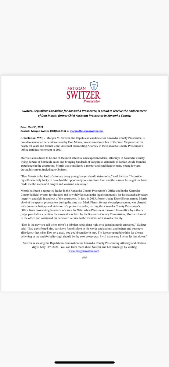 Don’s endorsement video is on my Switzer for Prosecutor Facebook page!!