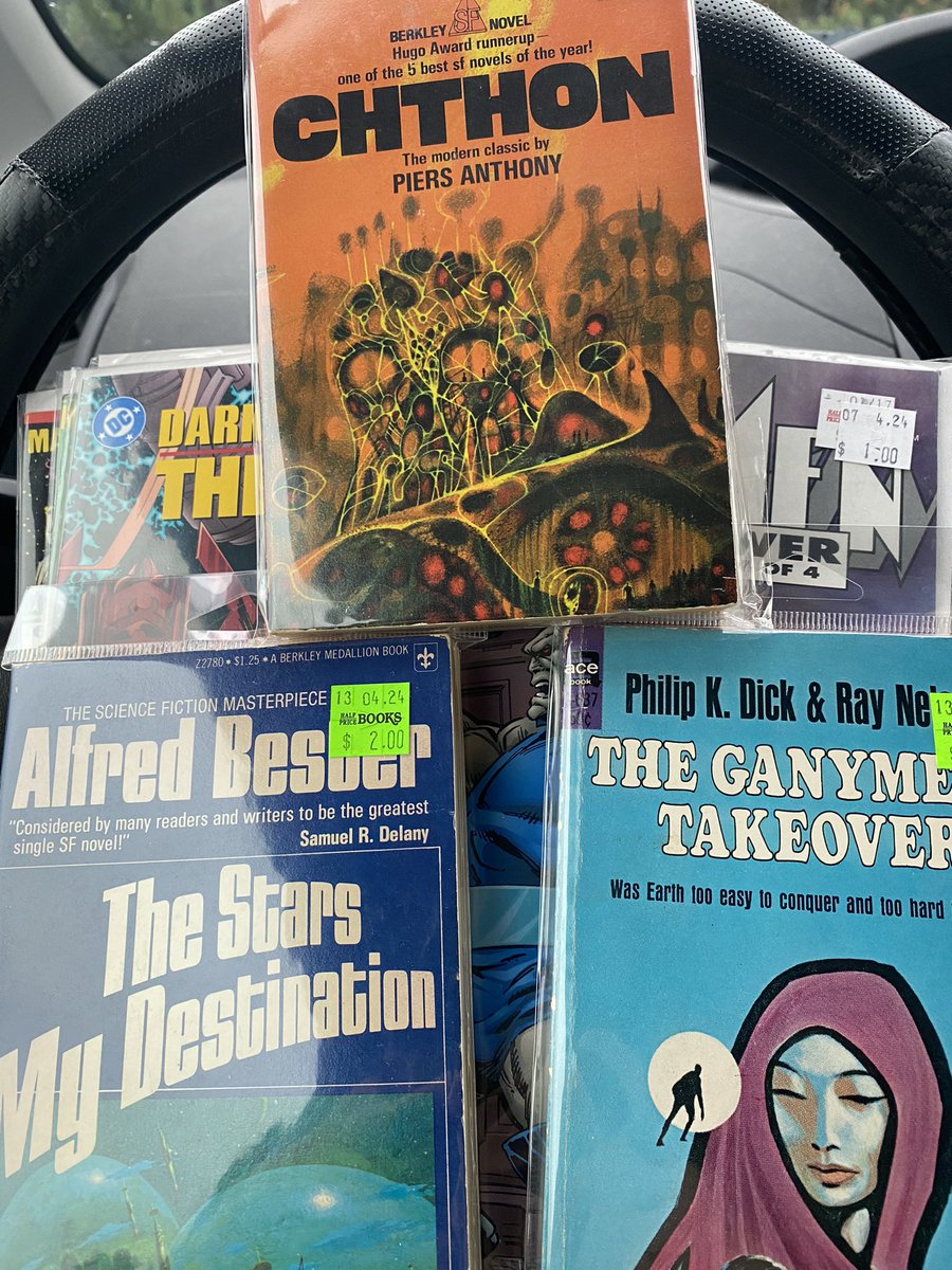 Today was a weird, busy day at work, so I decided to treat myself and go wander HalfPrice Books a bit.

I particularly love looking through all the old paperbacks…though mr wallet is less of a fan.