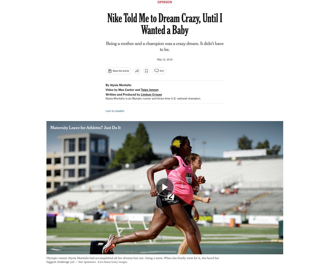 HEResearchGroup's tweet image. Join us as we commemorate (almost) 5 years since @AlysiaMontano's groundbreaking @nytimes article, 'Nike Told Me to Dream Crazy, Until I wanted a baby'. 🌟 Our recent research explores the challenges elite athletes face during parenthood, sparking conversations for policy change.