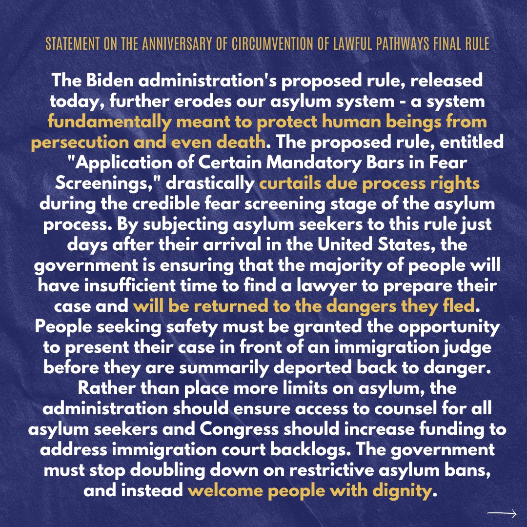 The Biden administration's recently proposed rule further demolishes what little remains of our asylum system- a system fundamentally meant to save human beings.

It's time to end these bans & #WelcomeWithDignity.