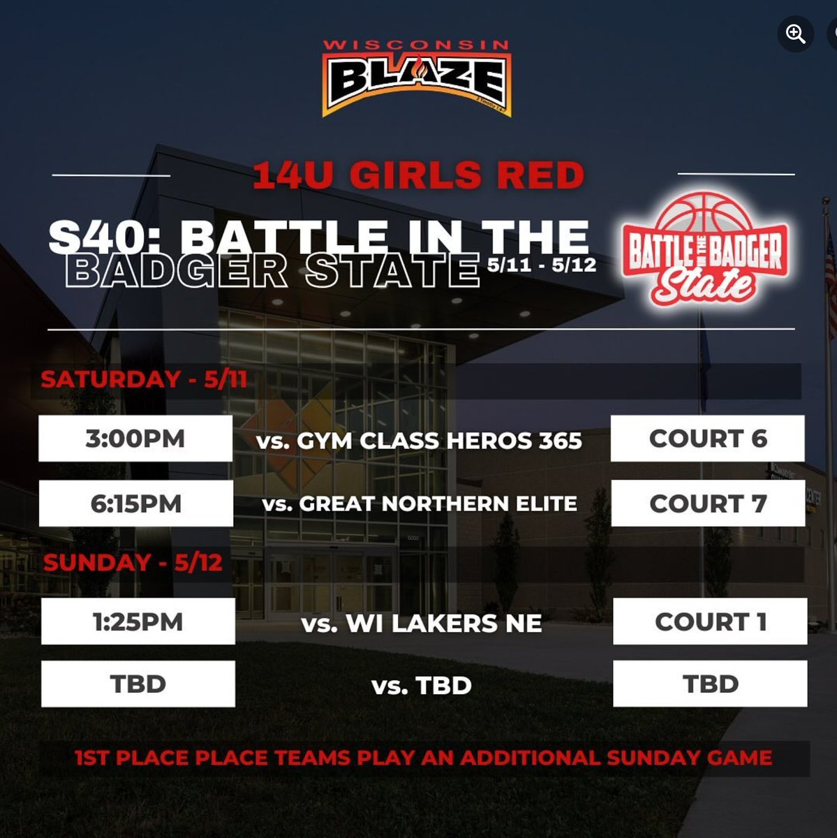 Here is a look at our girls teams' schedules for the Select 40 Battle in the Badger State and Let it Rain Downpour Invitational tourneys! #wisconsinblaze #betheflame🔥🏀