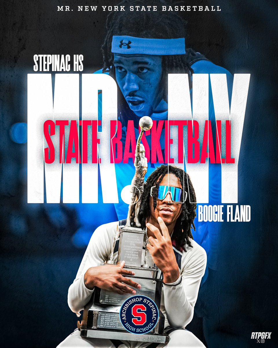 Congratulations to Senior Boogie Fland @BoogieFland on being named the 2024  @BCANY1 Mr. New York Basketball! Joins fellow alumni, RJ Davis ‘20 to win the prestigious award! 
Edit: @rtpgfx 
#Stepinac #CHSAA #NY #DefineYourFuture