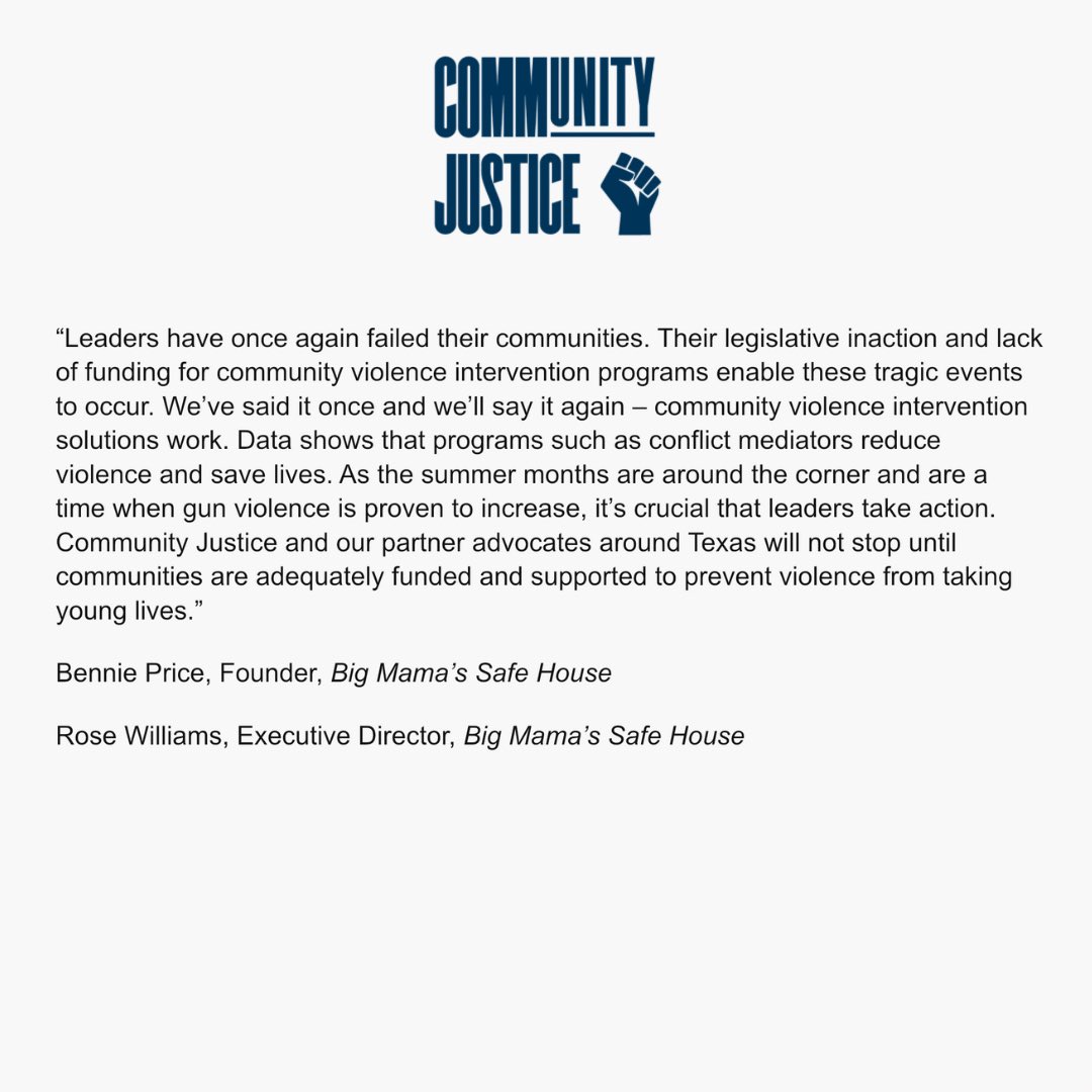 Our statement with Big Mama’s Safe House following the mass shooting in San Antonio that claimed the life of a four-year-old. This endless cycle of gun violence NEEDS to stop — our support of CVI programs and strategies remain strong to create safer communities.