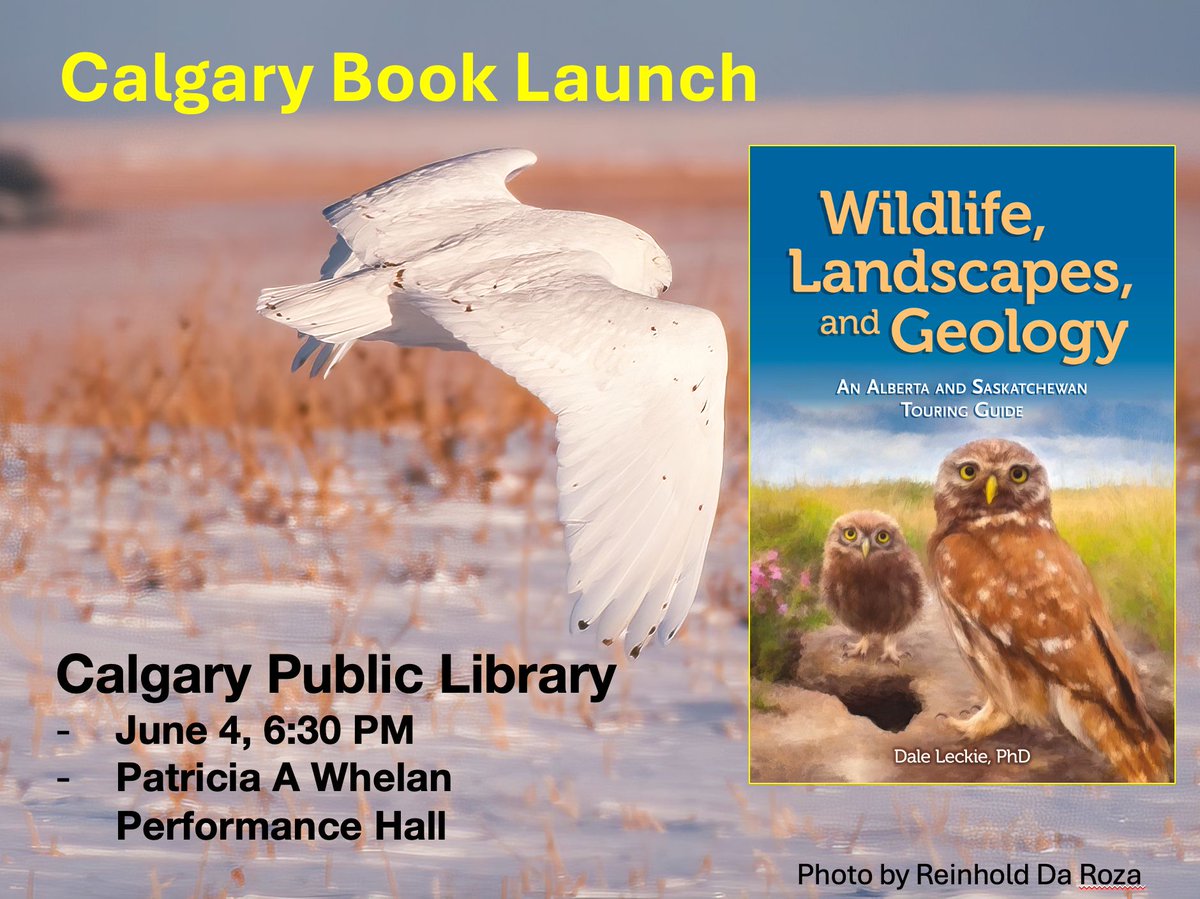 My Calgary book launch for “Wildlife, Landscapes, and Geology: An Alberta and Saskatchewan Touring Guide” is on June 4, 6:30 PM at Calgary Public Library. Sign up on Eventbrite eventbrite.ca/e/wildlife-lan…