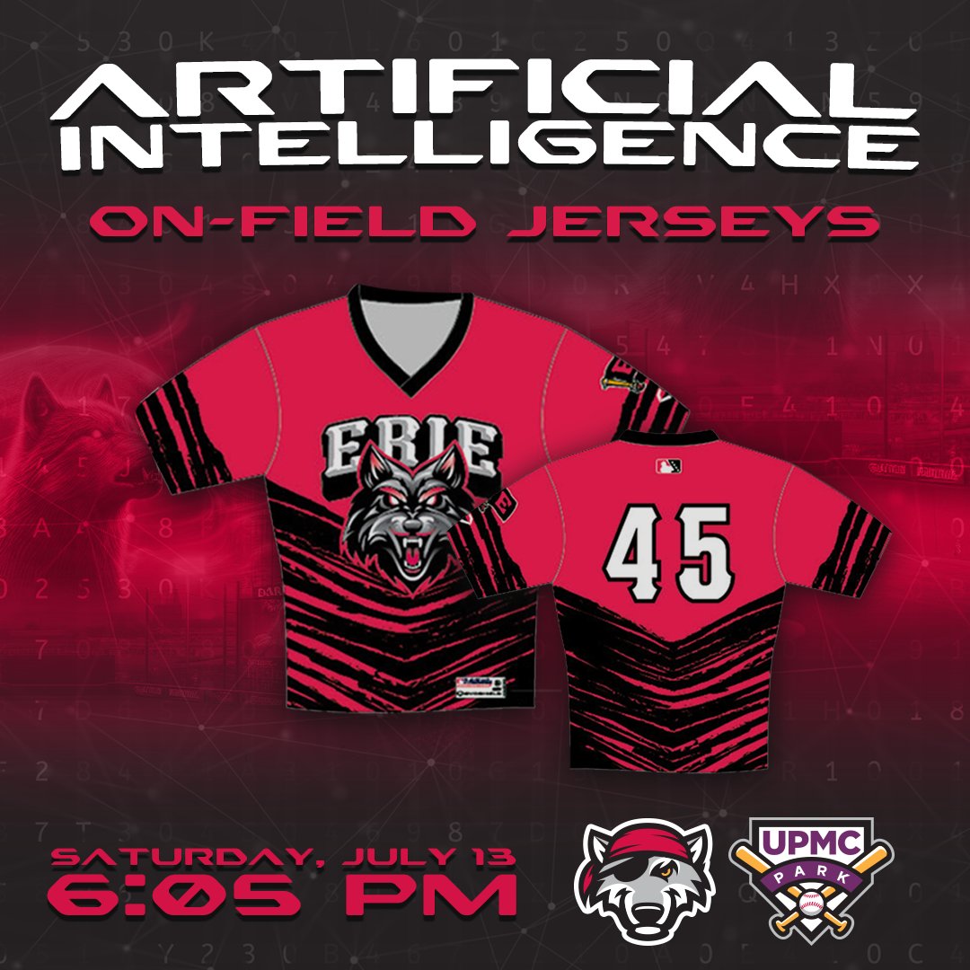 🚨New Jersey Alert 🚨 Here is the unveil of our specialty jersey that the team will wear on Aritifical Intelligence Night (Saturday, July 13). The jersey was completely designed by A.I. The first 1,000 fans that night will get a replica A.I. jersey.