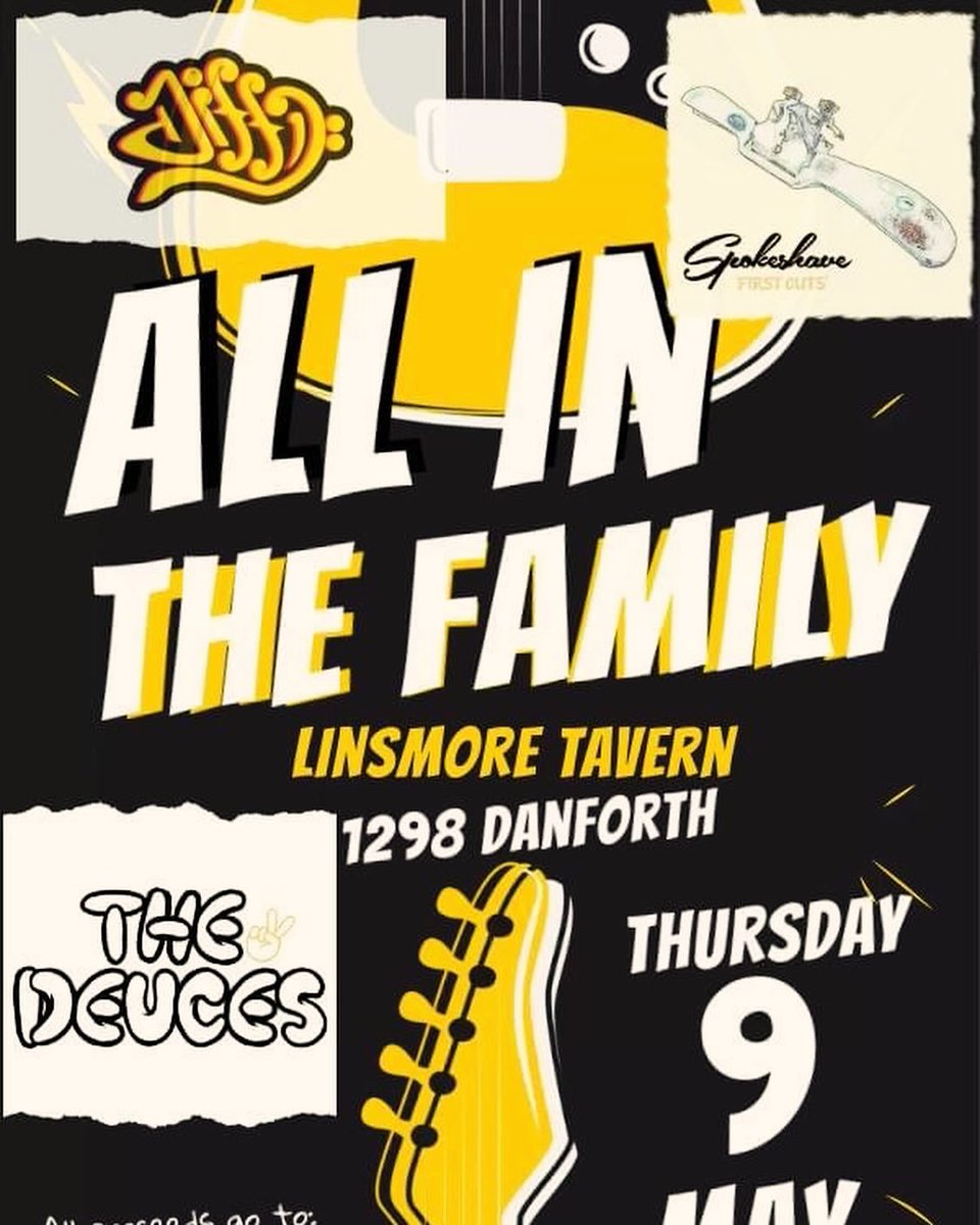 It's All In The Family night at the Linsmore feat father/son/uncle combo The Deuces! Also performing are The Spokeshaves and Jiffy! Come check out some great indie music! @ears2dground @IndieCanRadio @MusicCityN @WhatsUpTOMag @LiveMusicCda @DanforthTweets @EastYork_TO @blogTO