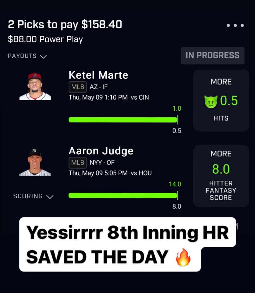 smithsuperlocks's tweet image. Thank u god Judge for that 8th Inning HR 🐐🐐 

VIP 🔥 2-0 early ! 4 man looking solid atm 🏧 

#PrizePicks | #MLB