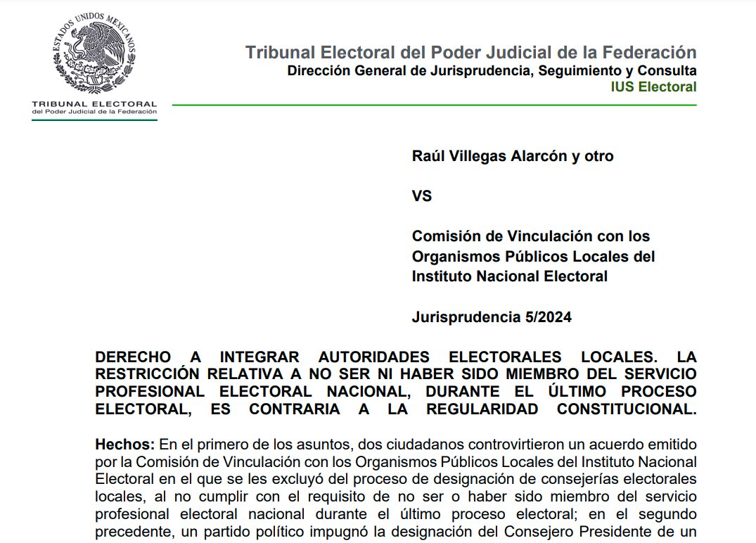El juicio electoral ciudadano que promovimos mi hermano y yo en 2017 para que los Miembros del Servicio Profesional Electoral pudieran ser Consejeros Electorales de OPLES: 

Se hizo Jurisprudencia 👇🏼