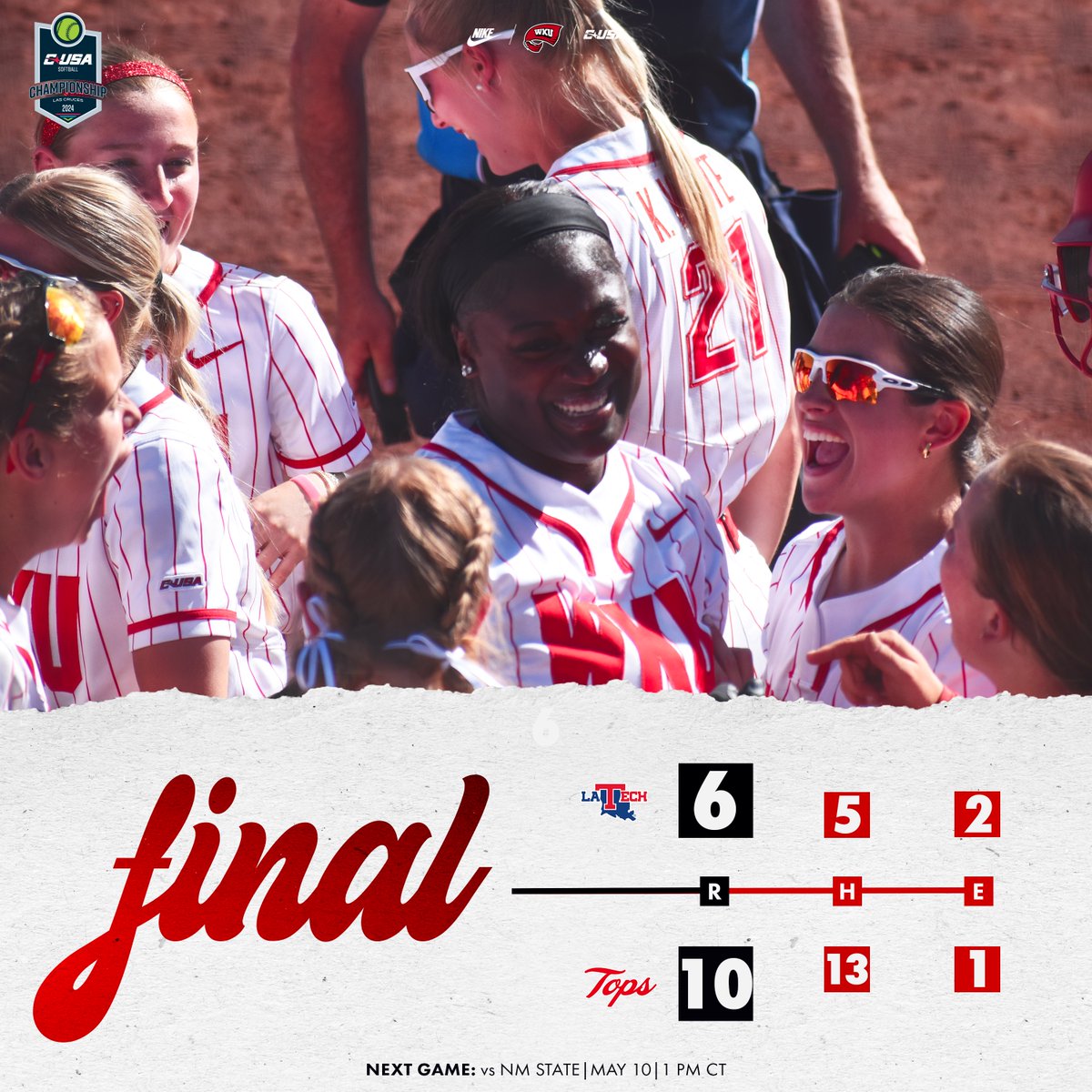 WKUSoftball's tweet photo. LONG BALL TOPS‼️

We move on to round 3️⃣ and will face host NM State.

#GoTops | #OTM https://t.co/g8caFo3KZC