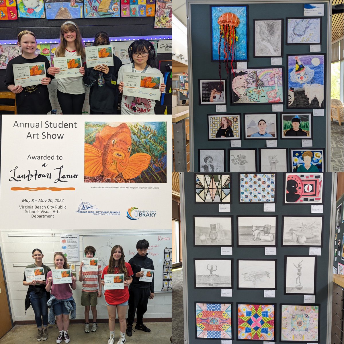 Amazing Landstown Middle School Artist's work is on display at the VBCPS Annual Art Show. Check out the work at the #TCC #CityofVB Joint-Use Library from May 8-20. #ArtEveryday @Landstownms @vbschools