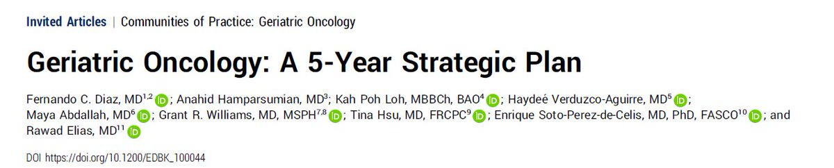 Our @ASCO Educational Book manuscript on a 5-year strategic plan for #gerionc is now online for free! 👇 doi.org/10.1200/EDBK_1… Looking forward to discussing this at the Geriatric Oncology Community of Practice meeting #ASCO24 📅Sat June 1st 7:30 AM in Room E253d