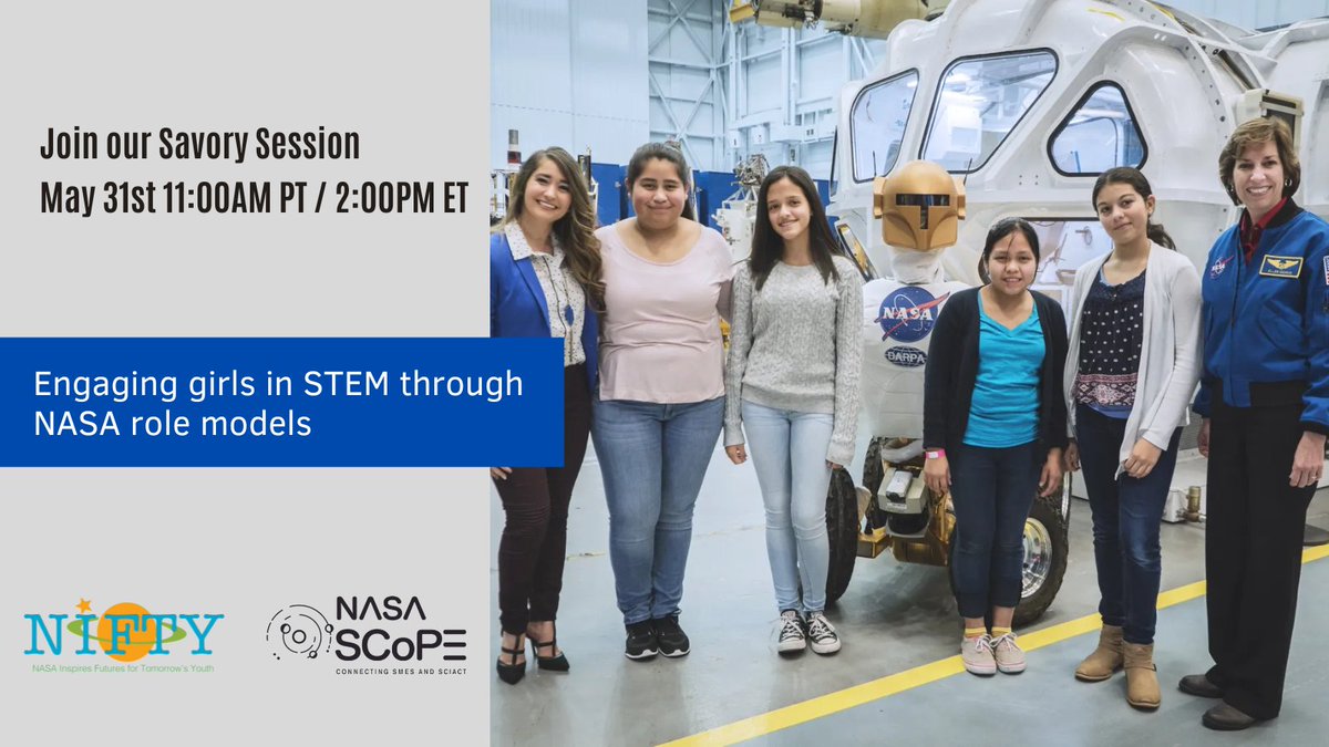 Meet @scigirls at our next Savory Session Friday May 31 at 11am PT! They will be sharing role model best practices, especially when working with youth in STEM: bit.ly/savorys #SciComm #Outreach