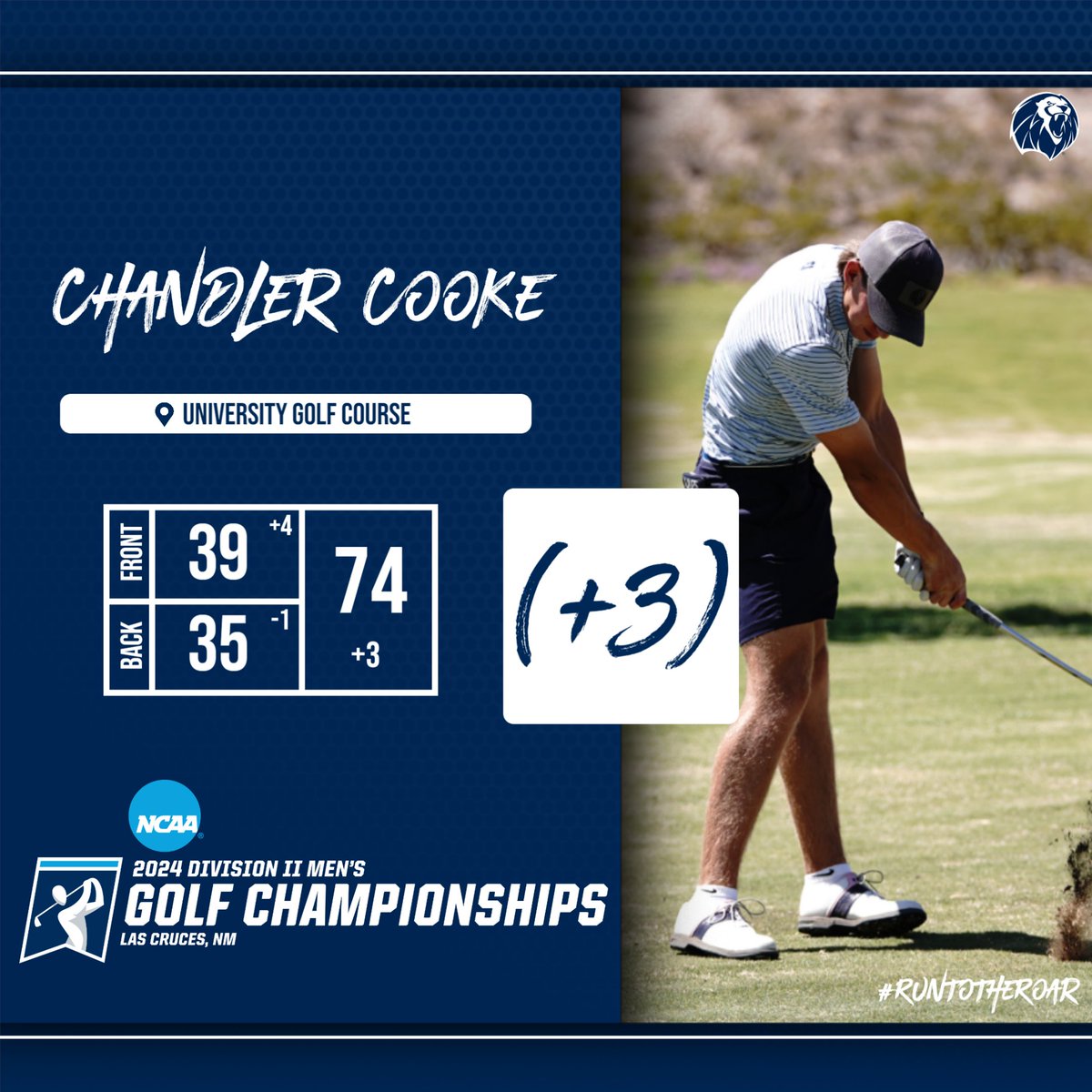 Chandler Cooke is in the top half of the field after round one of the NCAA II South Central/West Regional with a 74 (+3). He shot one under on the back nine with a pair of birdies. 📊: bit.ly/4dvdkqa #RunToTheRoar