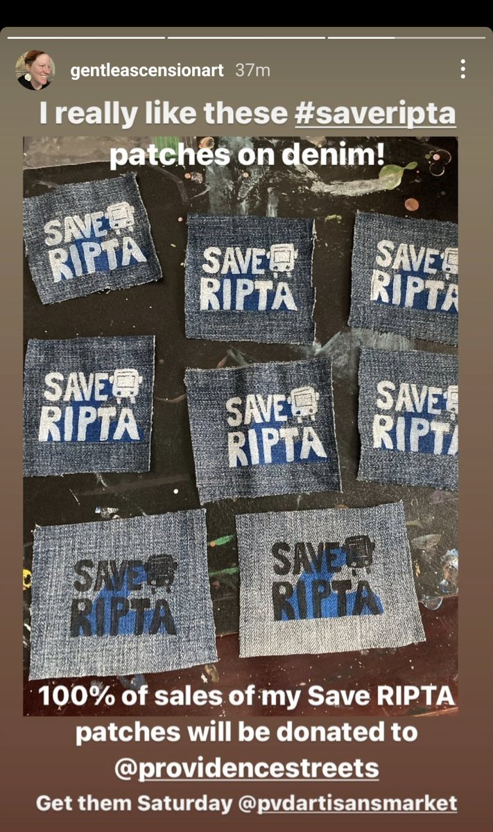 HECK YEAH! Thanks to Gentle Acension Art for making these awesome @SaveRIPTA patches and donating the proceeds!!! Find them in Lippitt Park this Sat!
