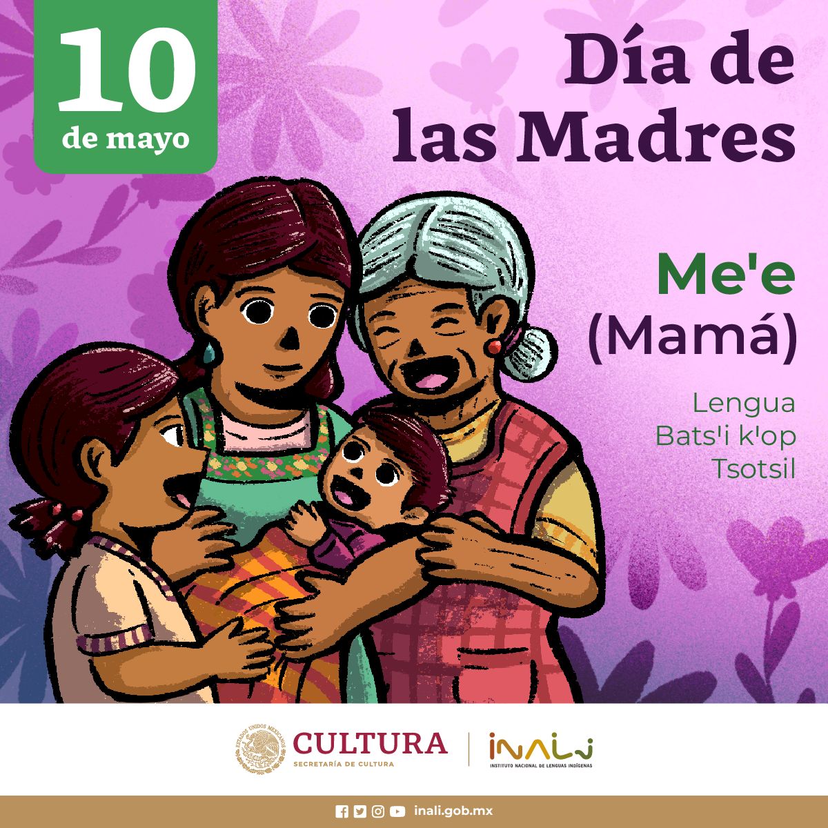 ¡Difúndela! 📢 10 de mayo, #DíaDeLasMadres #MéxicoPluricultural 🇲🇽 Traductora: Lucía Moshan Vargas. Lengua: BatsꞋi kꞋop Tsotsil.