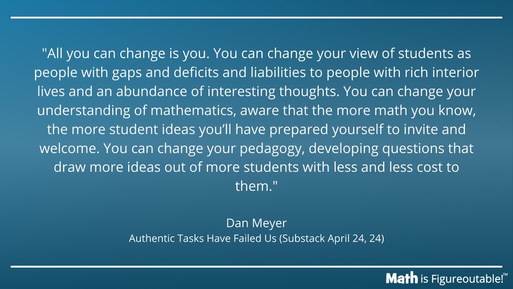 This. 
Know your kids, know your content, know your pedagogy.
Teaching is an art and we can all learn to do it better.
Well said @ddmeyer!

#MathIsFigureOutAble #MathChat #MTBoS #ITeachMath #MathEd #Mathematics