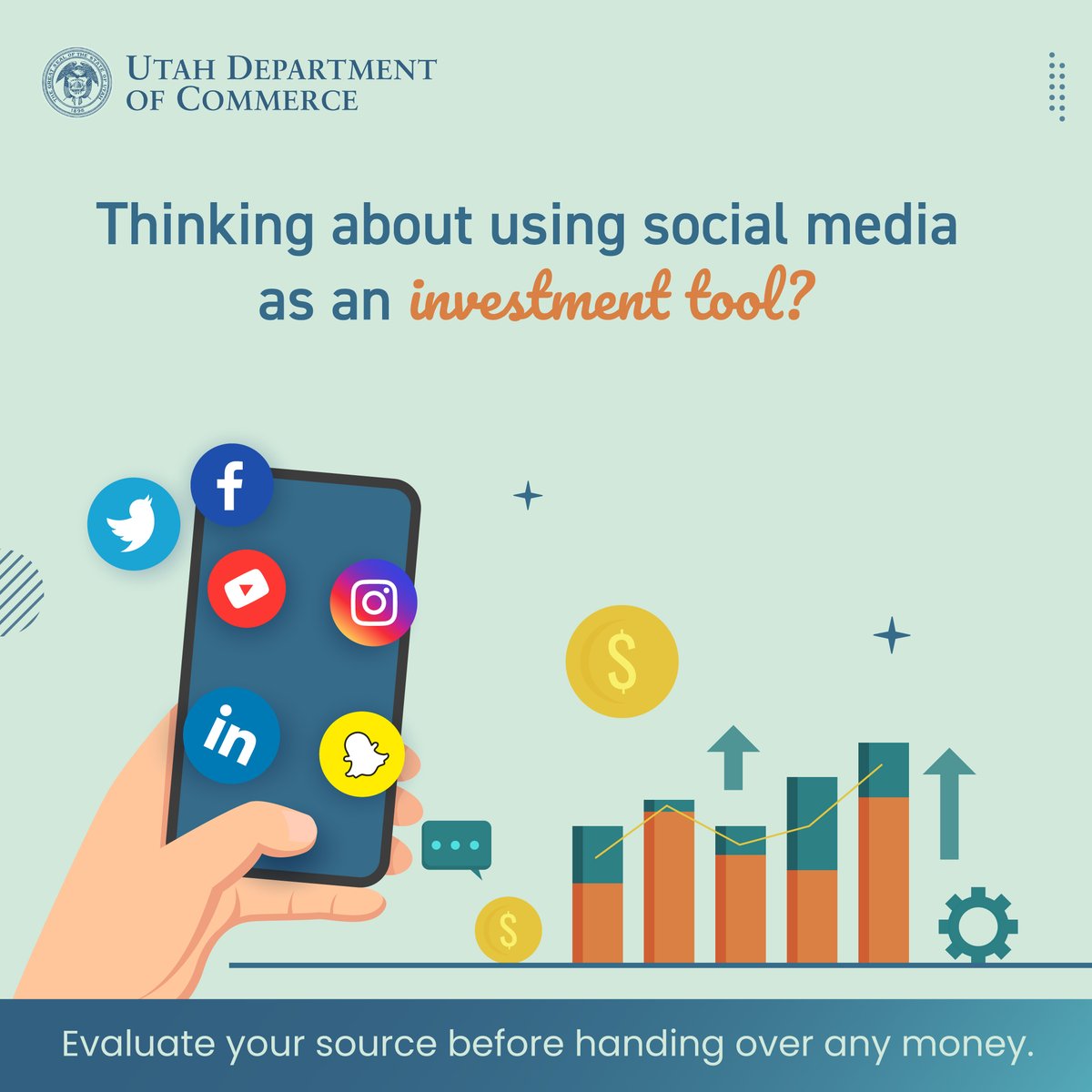 If you’re using social media as an investment tool, here are four things to do before handing over your money: 1. Evaluate your source. 2. Check your emotions at the door.  3. Know the rules and the risks. 4. Watch your wallet. Learn more: finra.org/investors/insi…