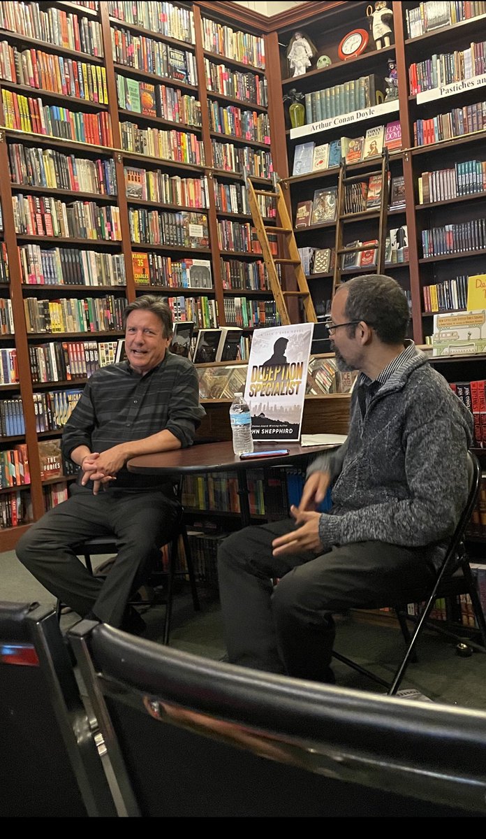 John Shepphird launching his highly anticipated new thriller Deception Specialist @TheMysterious Bookshop in NYC with crime author @ScottAdlerberg interrogating him