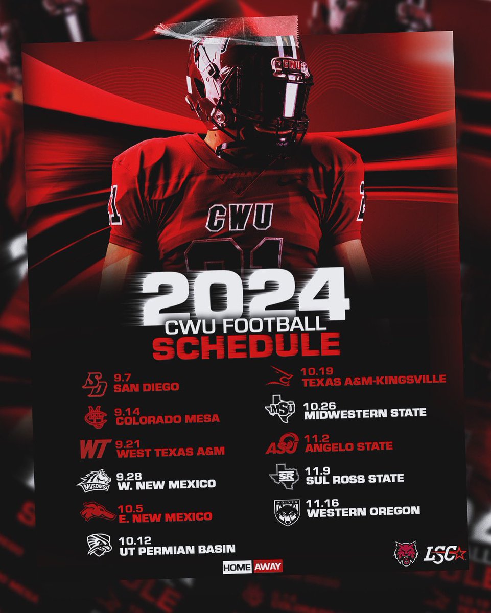 Locked in 🔒 Our 2024 football schedule features 5 home games: Western NM, UTPB, Midwestern State (Homecoming), Sul Ross State, and Western Oregon #reigncrimson