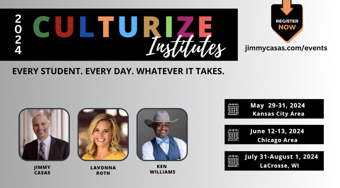 The more conversations I have with people about our summer #Culturize Institutes, the more excited I get. I hope you will consider joining us this summer in one of three locations - LaCrosse, WI, Kansas City, or Chicago. @unfoldthesoul & @LaVonnaRoth are sure to bring the fire!…