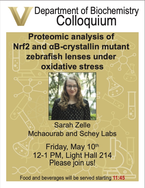 Vanderbilt Biochemistry (@vandybiochem) on Twitter photo Don't forget to join us for today's Colloquium talks! We will be hearing from <a href="/srzelle/">Sarah Zelle</a> of the Mchaourab & Schey labs, and Gabriela Gonzalez Vasquez of the <a href="/davidkcortez/">David Cortez</a> lab. Lunch served at 11:45, talk at noon. 214 LH. Don't forget to join us for today's Colloquium talks! We will be hearing from <a href="/srzelle/">Sarah Zelle</a> of the Mchaourab & Schey labs, and Gabriela Gonzalez Vasquez of the <a href="/davidkcortez/">David Cortez</a> lab. Lunch served at 11:45, talk at noon. 214 LH.