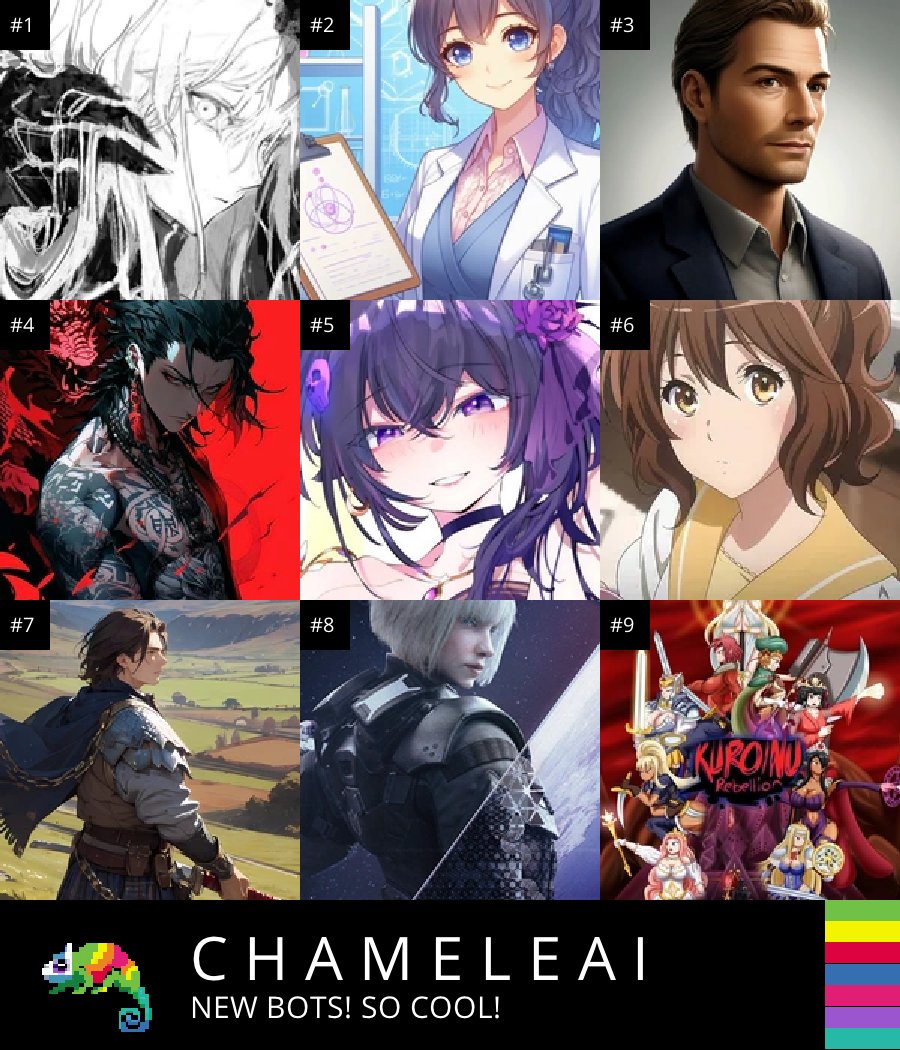 TOP BOTS 5/10/2024 - Links in thread

#Male #Yuri #GameCharacters #AnyPOV #English #Female #Yandere #Medieval #Dominant #rainbowsix siege #ai #chatbot