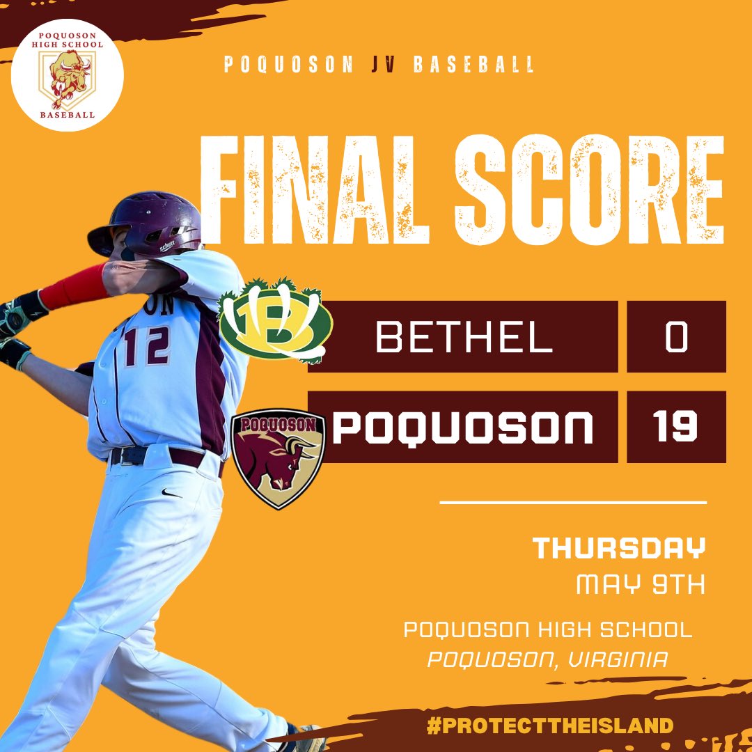 JV ⚾️ wins BIG against Bethel High School with a final of 1️⃣9️⃣➖0️⃣.

JV improves to 8-7 on the season.

Next game is HOME vs. Southampton on Friday, May 10th at 4:30pm.

#poquoson #PHS #bullislandersbaseball #jvbaseball #localboys #protecttheisland