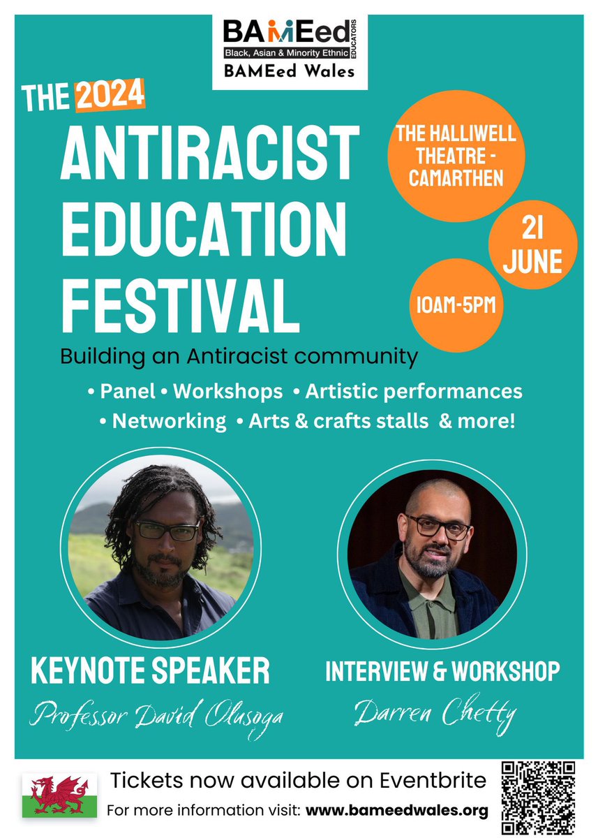 The 2024 Antiracist Education Festival Tickets are now available! 

Get your tickets via their website and Eventbite.

bameedwales.org

#NoToRacism #EqualityForAll 🌍