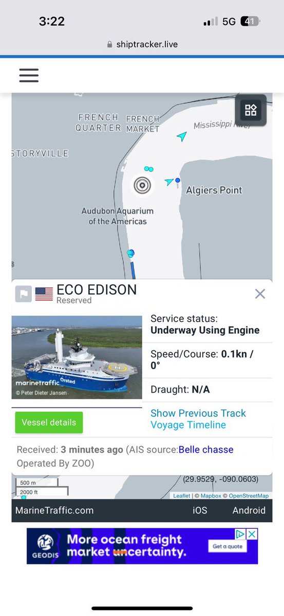 New offshore wind installation vessel passing thru #NOLA - built by Louisiana’s @edisonchouest for Denmark’s @Orsted ⚜️⛴️🇩🇰. Laissez Le Bon Vent Souffler! 💨