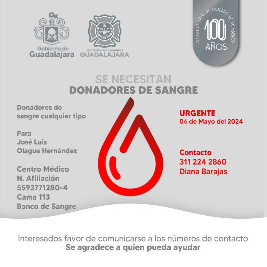 Solicitan donadores de sangre de cualquier tipo para José Luis Olague Hernández, quien es un bombero de Tepic, Nayarit, y resultó herido tras una explosión en el aeropuerto. Te compartimos la información 🩸👨🏽‍🚒 #ServicioSocial