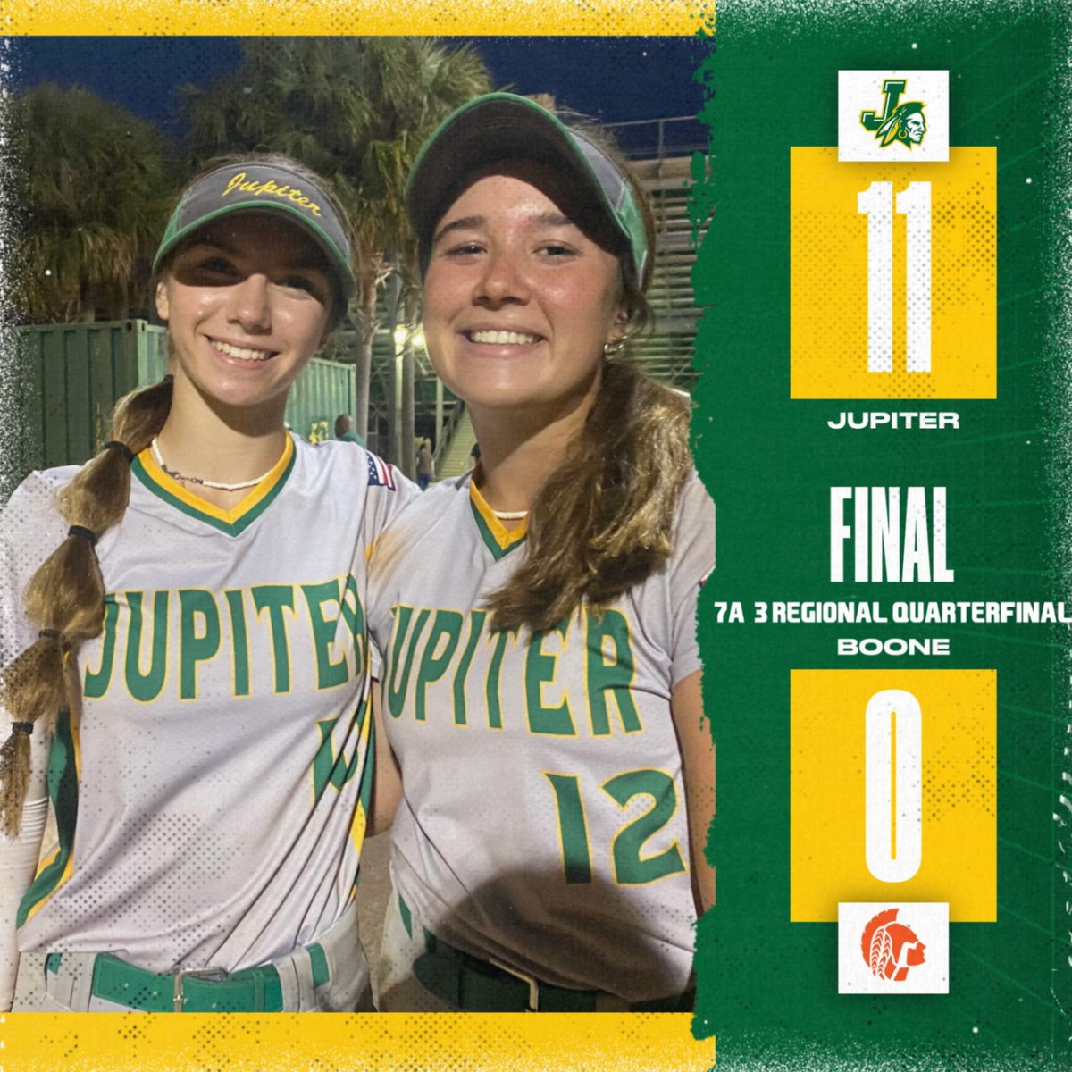 Jupiter wins decisively in Regional Quarters tonight at Orlando Boone.  Warriors await their opponent next Tuesday night for regional semifinal.  Great effort by the Lady Warriors tonight.  #onetribe #warriorpride