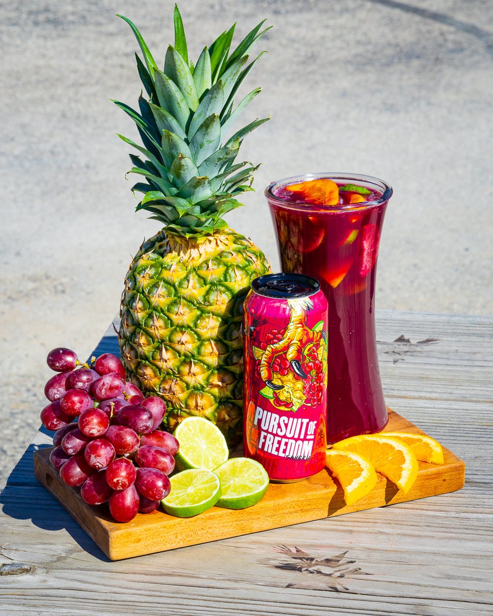 Grape, pineapple, and the right blend of citrus adds up to a carafe full of springtime refreshment. Pursuit of Freedom: Sangria is here to brighten up your whole palate for a limited time. Tall cans 🤝 small plates