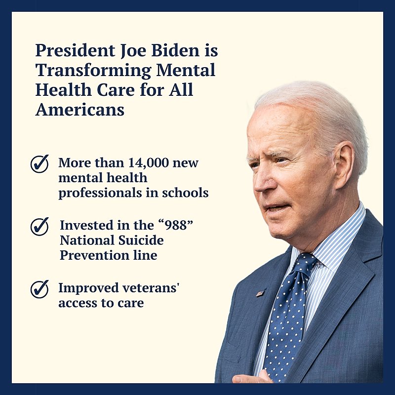 Mental health care is health care, and President Biden is working to ensure that every American has the care they need to thrive. #MentalHealthAwarenessMonth