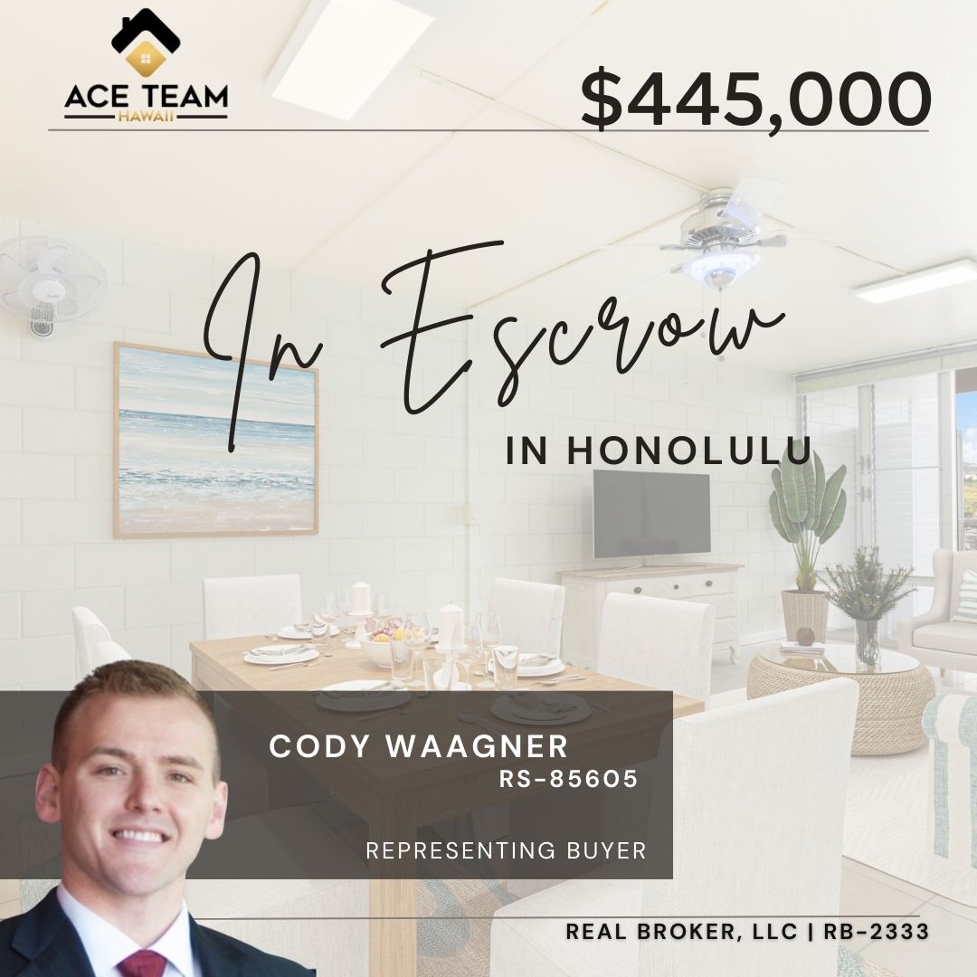 Congratulations to Cody & buyers for an accepted offer on this lovely 2 bedroom, 2 bathroom condo! Situated just minutes away from the University of Hawaii, hospitals, Waikiki, Museums and Shopping!
.
.
.
#Escrow #Honolulu #Hawaii #AceTeamHawaii #realtor #Realbrokerage