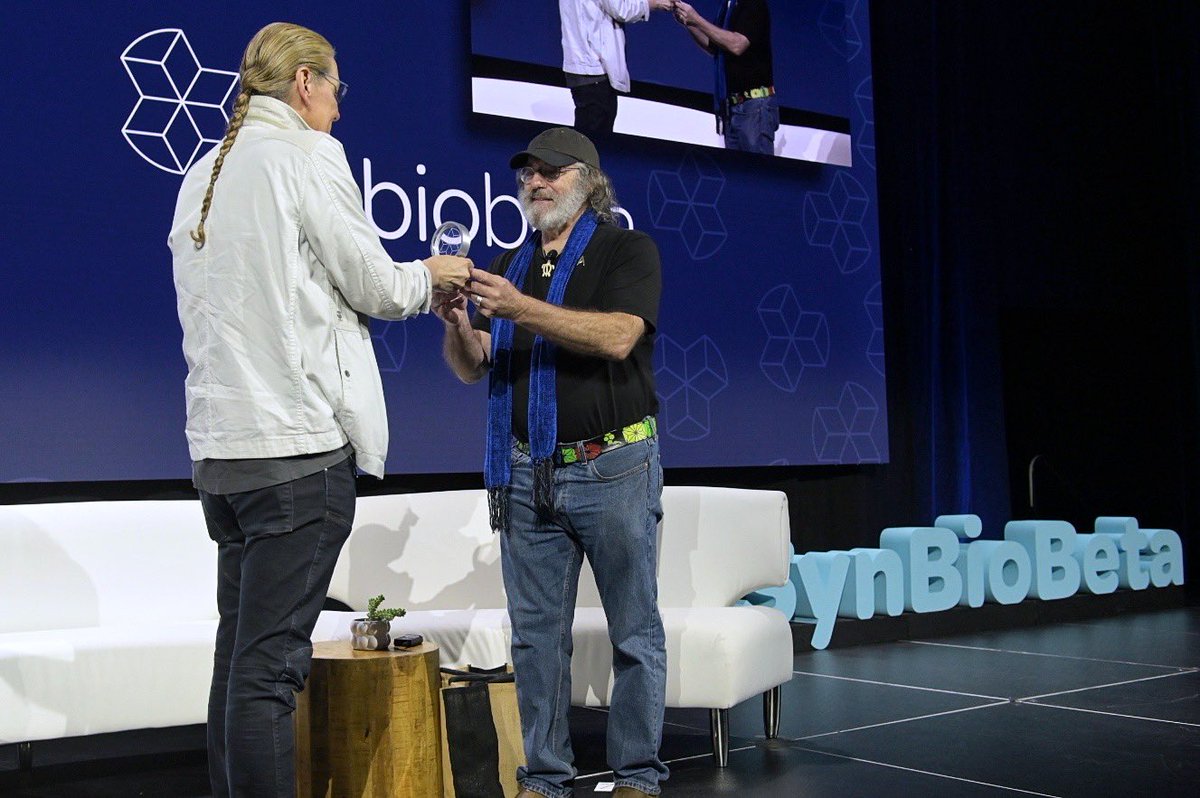 Had a blast at #SynBioBeta2024 with @johncumbers and Martine Rothblath where I received the Life Achievement Award. (Check out our mini mes!) Thanks to all who showed up to hear our discussion!