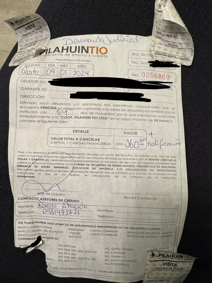 alexro2412's tweet photo. @PilahuinTio @DefPublicaEC @superbancosEC un negligente Diego A. dejó una notificación en la puerta de un conjunto pegada, en vez de depositar en el buzón. Al parecer desconoce que Las empresas de cobranza no pueden ridiculizar, difamar, amenazar, humillar,…informar a terceros https://t.co/QbC1PEn11T
