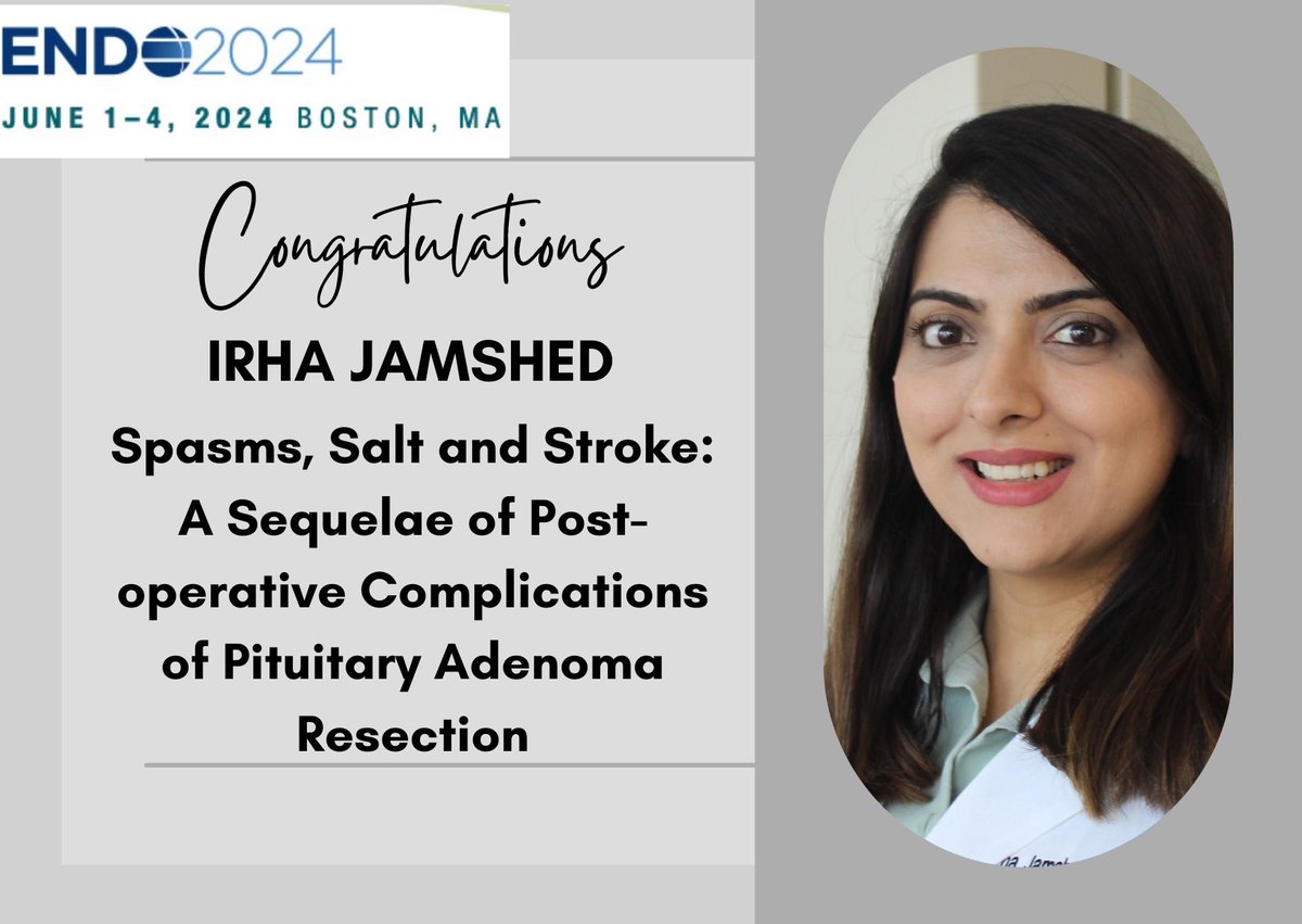 Our future endocrinologists Shreya (PGY2) and Irha (PGY1) are heading to Boston! Their abstracts have been accepted to @TheEndoSociety #ENDO2024! Amazing work!🩺💫👏🏽🎉

#EndoTwitter #Residency #Endocrine