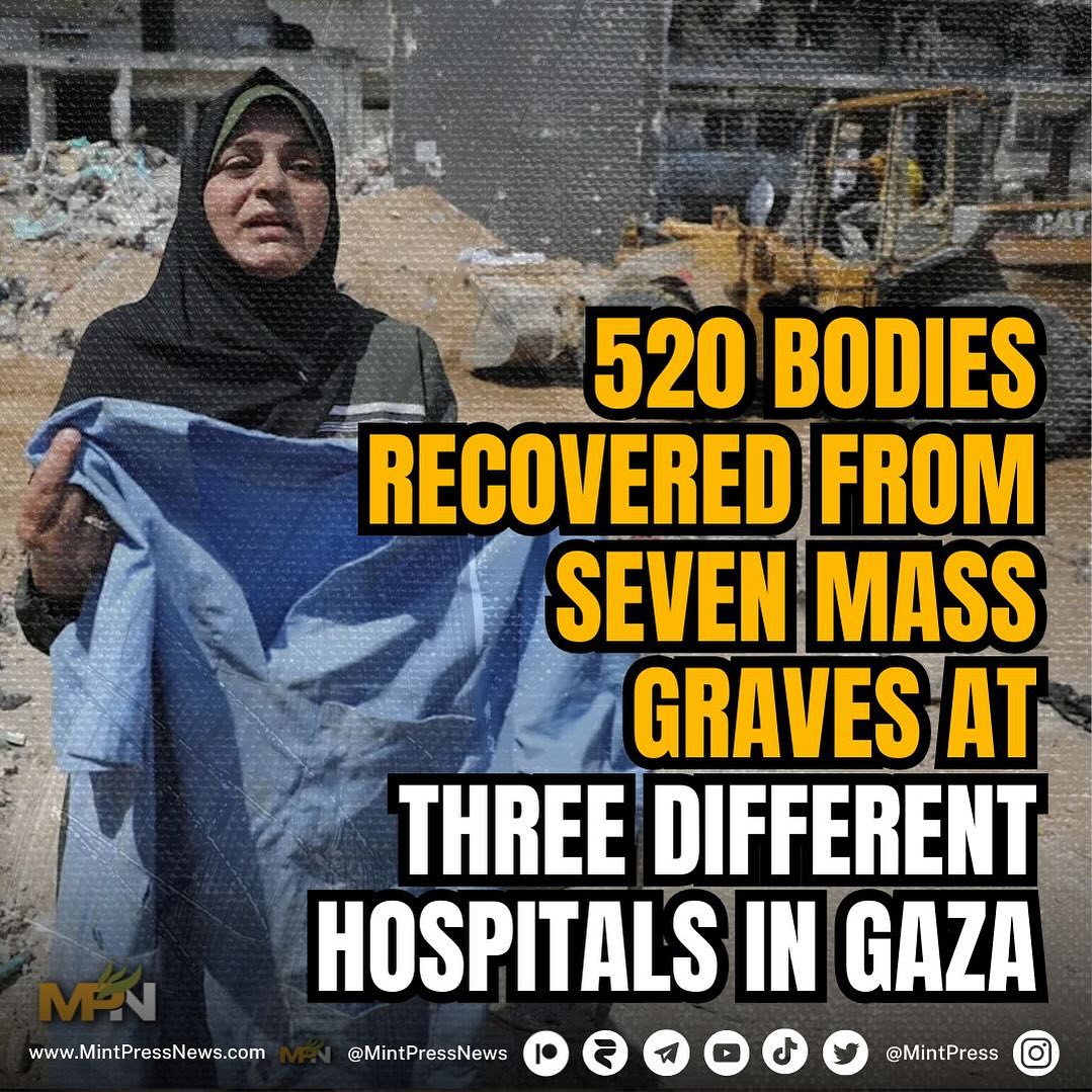 MintPressNews: Israel left seven mass graves in three hospitals in Gaza.

 Al Shifa Hospital, Kamal Adwan Hospital, and Nasser Hospital in Gaza are all now the sites of mass graves for Palestinians left by the Israeli occupation forces.

#AirBlockade4Israel #NoFlyZone4Israel…