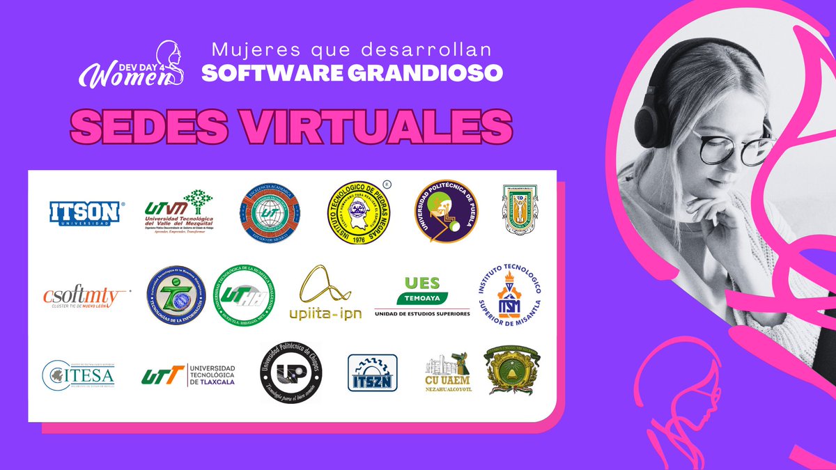 También queremos agradecer a TODAS las sedes virtuales que se unieron al compromiso de llevar y acercar el conocimiento a estudiantes y más mujeres para motivar a comenzar y continuar su carrera en tech. ¡Gracias por sumarse a #DevDay4W! devday4w.com/agenda/