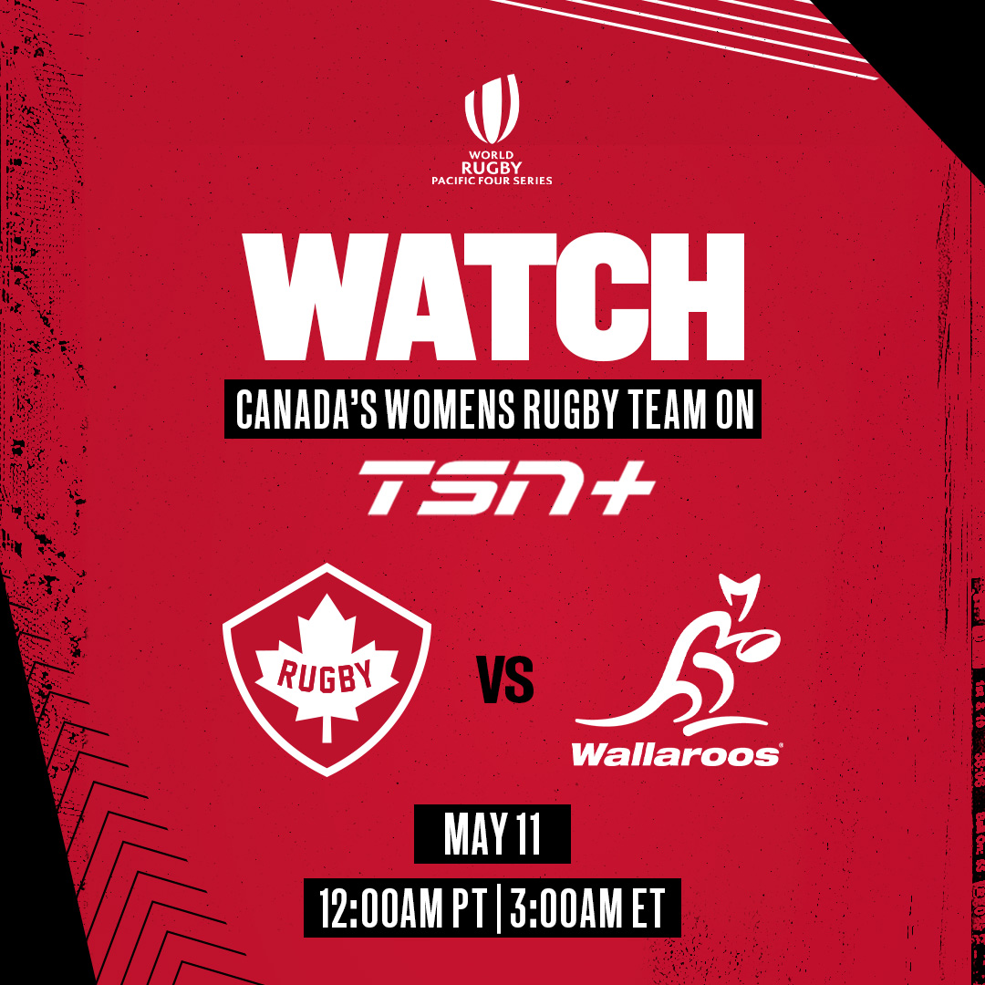 WHERE TO WATCH💻 

Canada vs Australia will be streamed live on TSN+ on Saturday May 11 at 12:00am PT /3:00am ET with an encore broadcast on TSN1 on Saturday May 11 at 10:00am PT/1:00 pm ET. 📺 

#RugbyCA | #OneSquad
