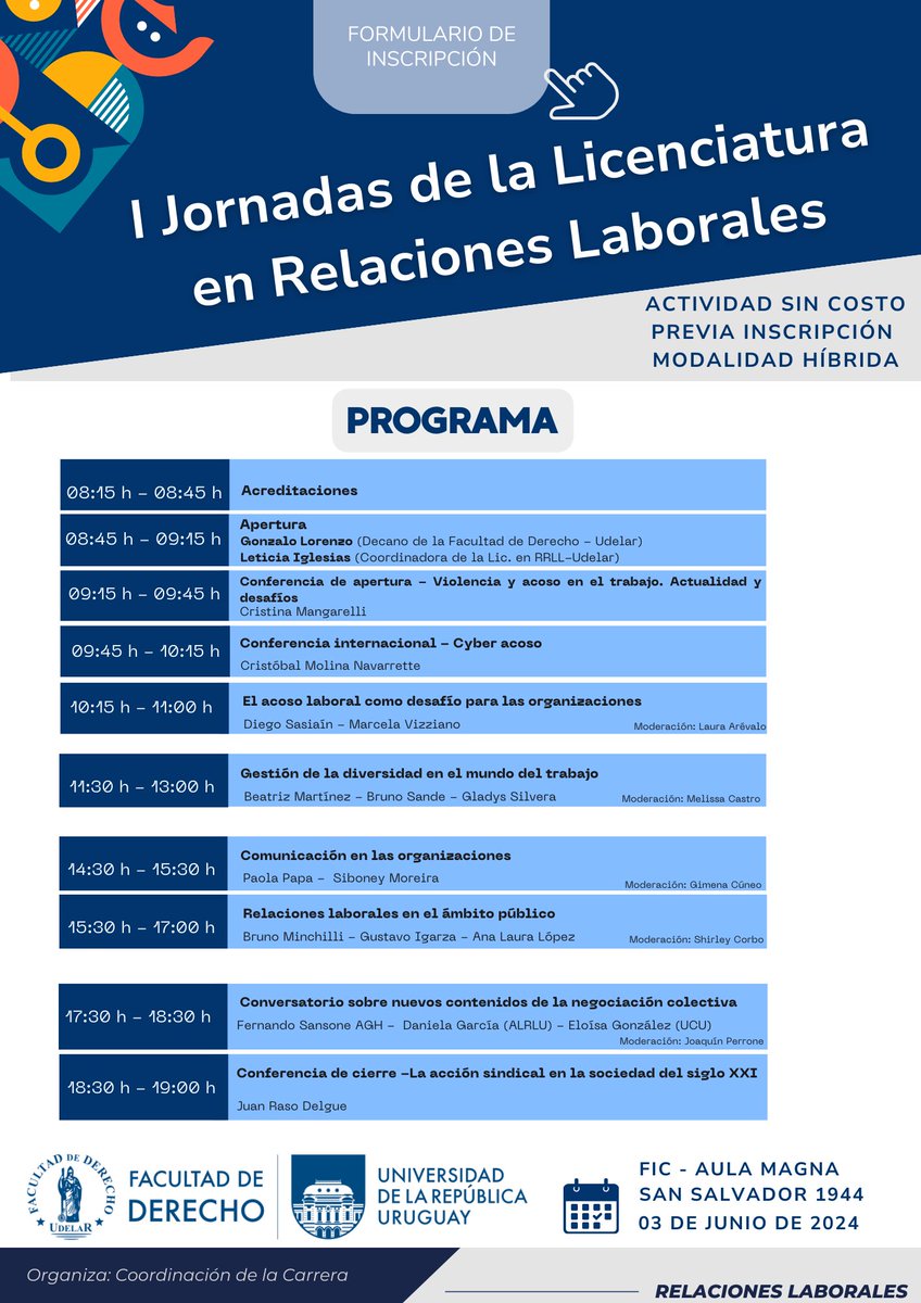 jperrone93's tweet photo. 📣Los esperamos en las I Jornadas de la Licenciatura en Relaciones Laborales! 

📅 3 de Junio 2024 desde las 08:15 hs.

🌍 Formato Híbrido: desde el Aula Magna de la FIC.

➡Inscripciones: https://t.co/IOiCKa4Bae https://t.co/W6q8rxcU1k