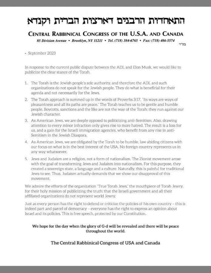 With the meaning of antisemitism being weaponized by the Zionist camp, it is critical to highlight again the monumental statement by the influential Central Rabbinical Congress against politicizing antisemitism: ￼ “As American Jews, we are obligated to be humble, law-abiding…