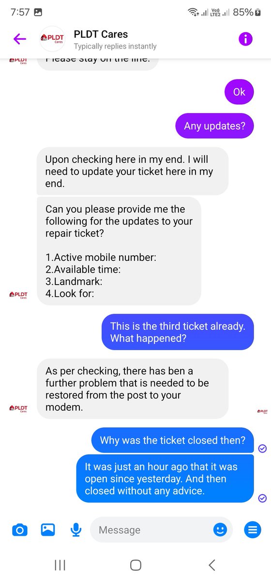 rivavlis's tweet photo. Seriously @PLDT_Cares @PLDTHome 3 tickets raised for the same concern and your CSR will say beyond her means to check what happened? 

She closed my chat without explaining further!!!! https://t.co/sWZRsZ5nvL